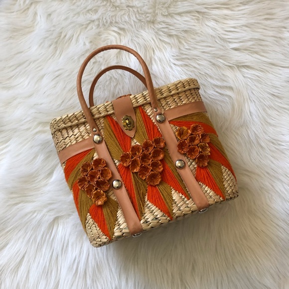 Handbags - Vintage 1970s Straw Wicker Woven Bag Tote Retro